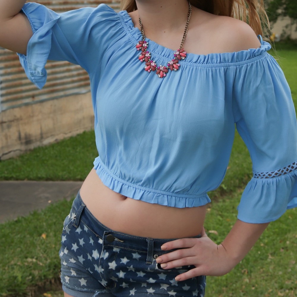Blue Off the Shoulder Crop Top NWT- S-M-L